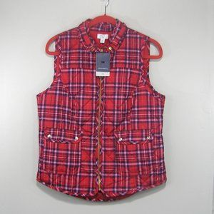 RED PLAID QUILTED PUFFER VEST SIZE LARGE